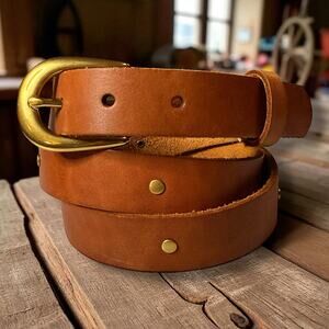 Fossil Leather Belt Unisex Brown Brass Studded Skinny Size  L